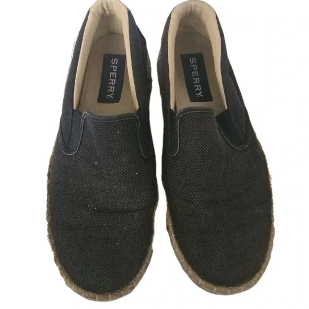 Sperry Womens‎ Black Canvas Espadrille Slip On Flats Shoes Size 8.5M